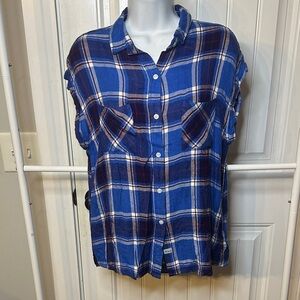 Rails Size Small Blue and Red Plaid Cap Sleeve‎ Shirt